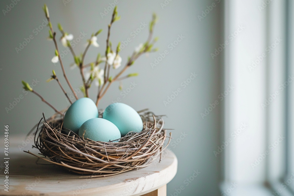 Obraz premium Easter eggs, festive easter tradition, painted eggs. Generative AI