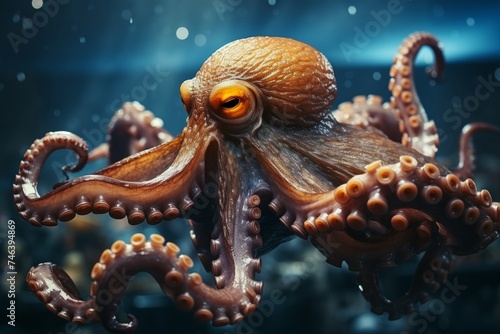 Close up of a Octopus swimming in the clear Ocean. Natural Background with beautiful Lighting