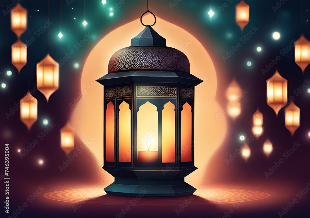 Modern beautiful minimalistic Islamic lantern celebration background.