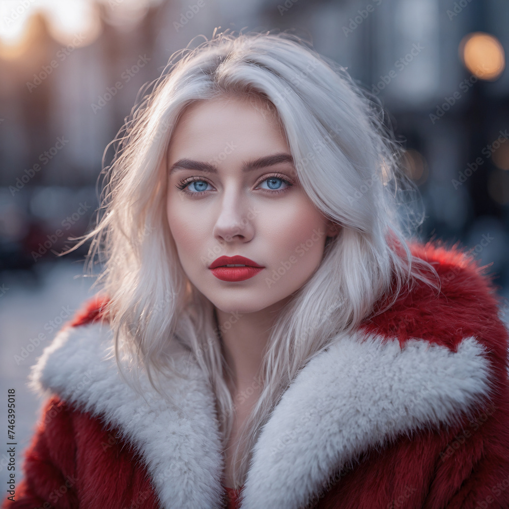 A beautiful woman in a beautiful fur coat stands on the street in the city.
A beautiful woman in a beautiful fur coat stands on the street in the city.