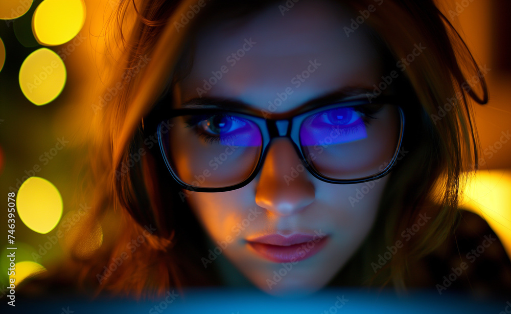 A Young Woman's Reflection in Glasses A Young Woman's Reflection in Glasses