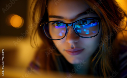 A Young Woman's Reflection in Glasses