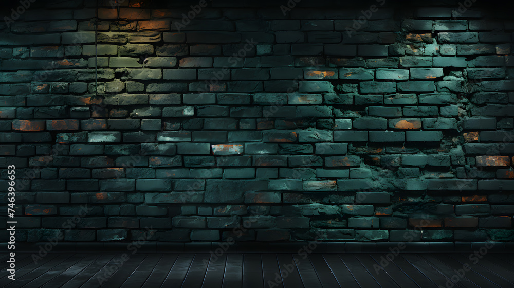 brick wall with green light