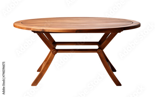 The table appears sturdy and well crafted, showcasing its natural wood grain. Its simplistic design brings a touch of elegance to any space. on a White or Clear Surface PNG Transparent Background.