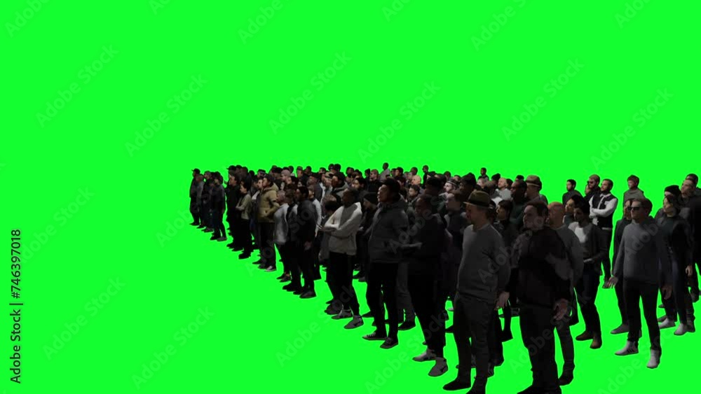 3D crowd on green screen background chroma key, Isolated group of ...