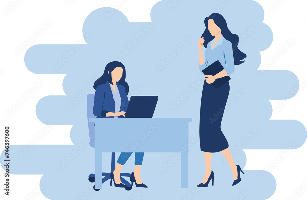 Obraz premium 打合せをする女性たちのイラスト