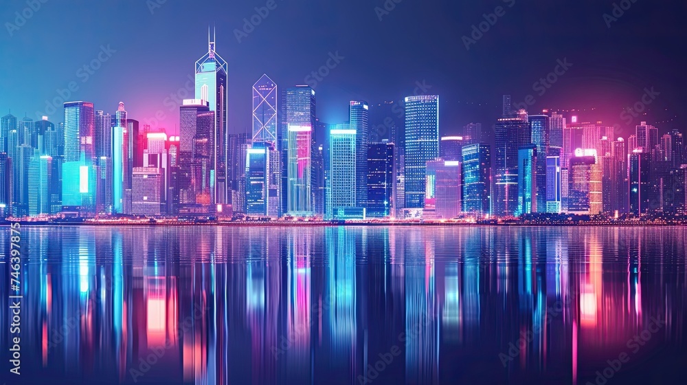Fototapeta premium Abstract futuristic metropolis icon. Urban, city, skyline, futuristic, skyscrapers, buildings, transportation, flying cars, technology, advanced, modern, cityscape, infrastructure. Generated by AI