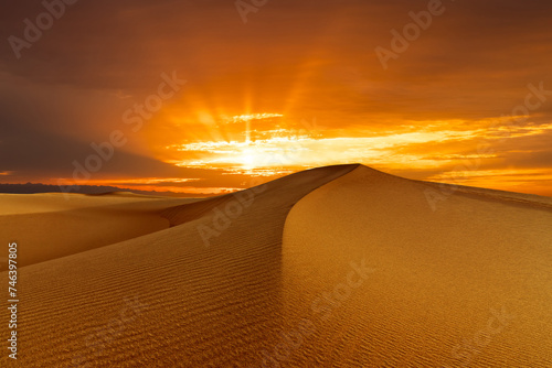 Sunset over the sand dunes in the desert. Rub' al Khali desert photo