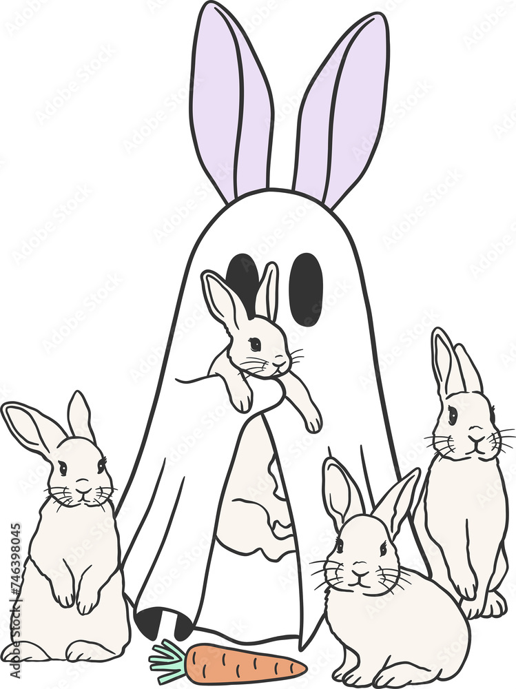 Fototapeta premium Cute ghost easter bunny clipart