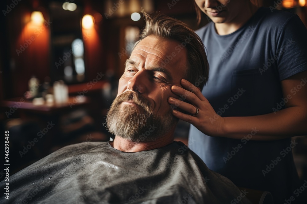 Luxury spa couple enjoying head massage and pampering facial in candlelit salon. Luxury spa couple enjoying head massage and pampering facial in candlelit salon.