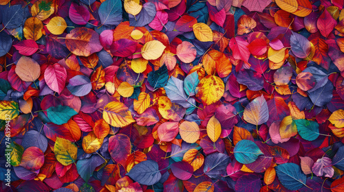 A wall covered in an abundance of colorful leaves creating a vibrant and visually striking display © sommersby