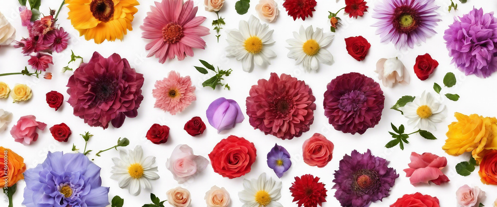 Naklejka premium Set of different beautiful flowers on white background. Banner design