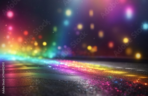 Asphalt with disco rainbow light