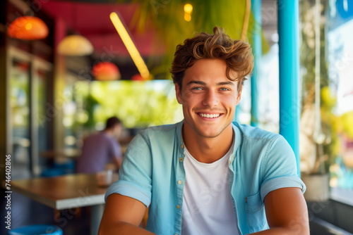 Young man sitting in a cafe