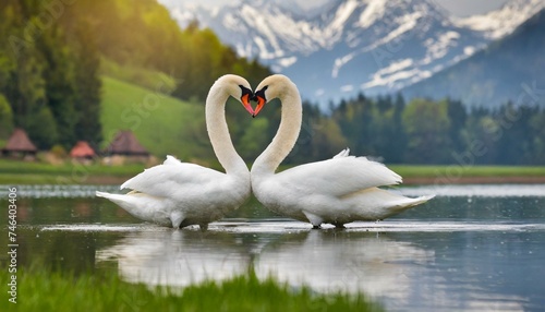 A romantic couple of swans  a pair  love symbol  beautiful animal