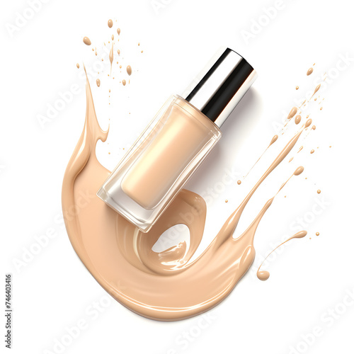 Realistic Liquid makeup foundation bottle mock up with cosmetic cream splash isolated on white background