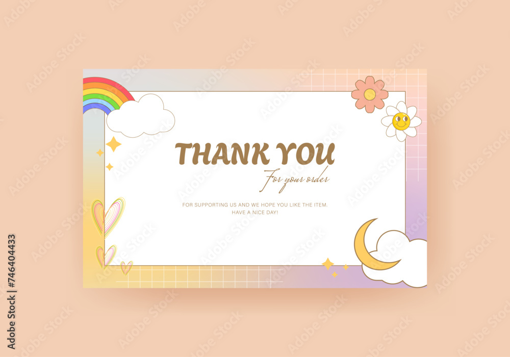 greeting card. thank you card with aesthetic cute old 90s retro design. gradient mesh background