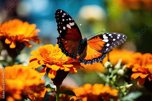 Monarch Butterfly on Orange Summer Flower - Macro Shot of Beautiful Insect in Garden Nature © Serhii