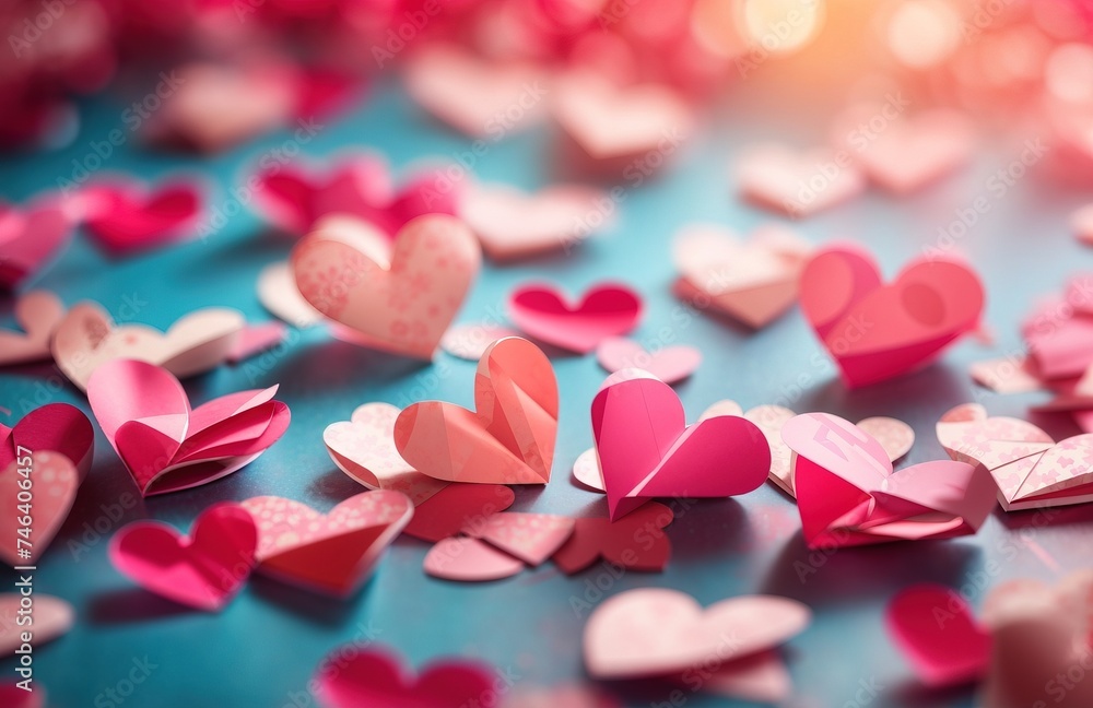 Floral hearts paper art background