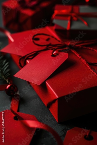 Red Cyber Monday Gift Concept on Black Background with Copy Space