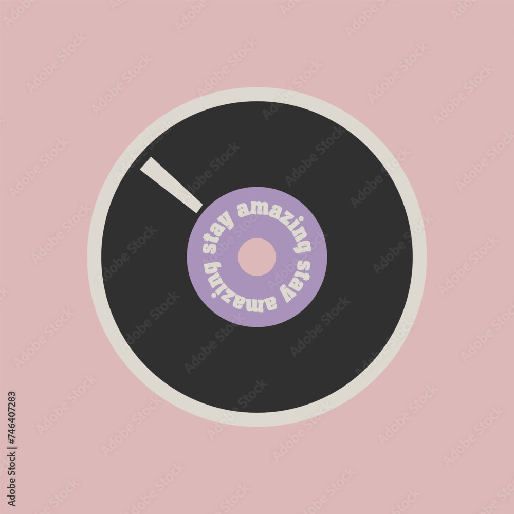 Abstract vinyl record sticker with text. Retro music equipment. Y2k patch design. Vector graphic Abstract vinyl record sticker with text. Retro music equipment. Y2k patch design. Vector graphic