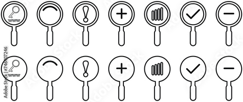 Magnifying Glass simple line art icon collection. Search icon set. Vector isolated on white background