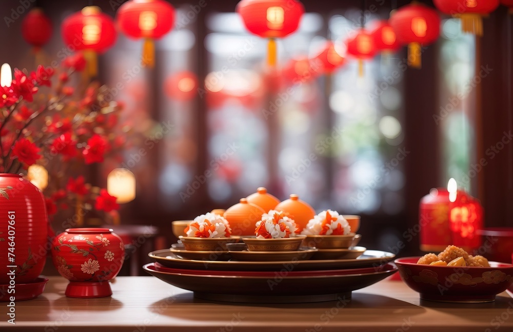 Chinese dining room decorated for celebration