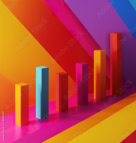 Bright bars on a colorful geometric background - a modern abstract representation of growth and progress