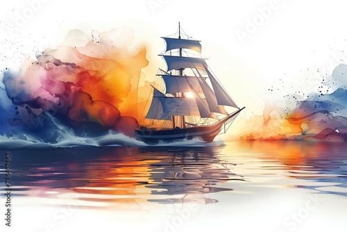 Frigate on a white background