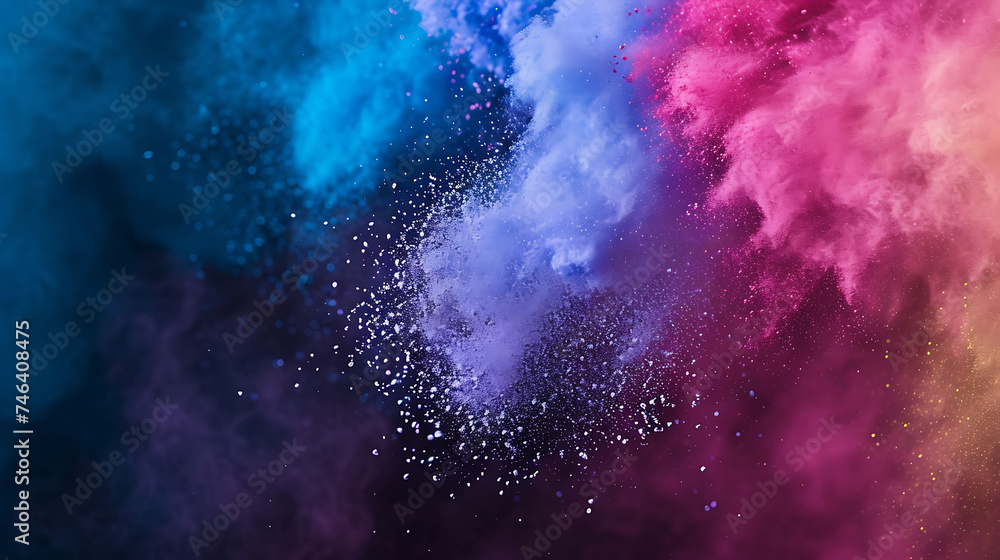Holi colors splash explosion on dark background Holi colors splash explosion on dark background