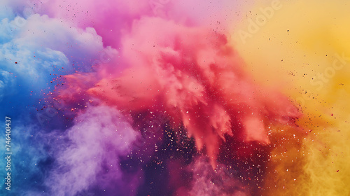 Holi colors splash explosion on dark background