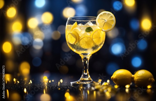 Cocktail glass with lemon garnish