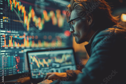closeup of people cheering for the stock prices and chart showing inclining on big glass screens, at the stock market office