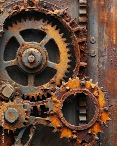 Rusty Cogwheel Grid: Vintage Metal Background with Antique Clockwork Design
