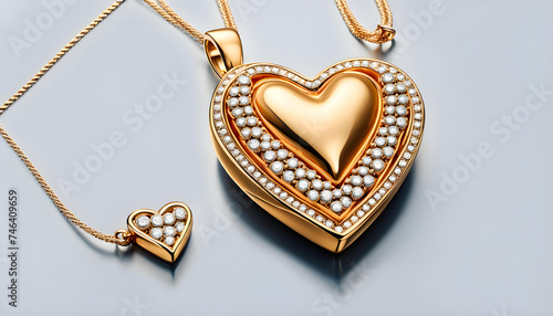  Golden heart necklace tied with small heart necklace