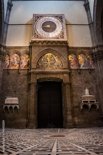Lowlight interior of Santa Maria del Fiore cathedral with counterclockwise and decorative paintings  Florence ITALY