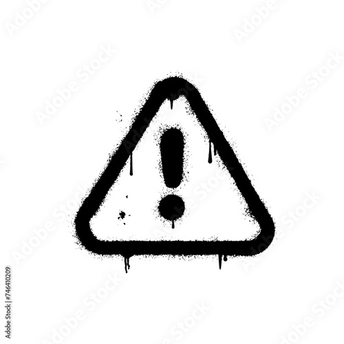 Spray exclamation mark in triangle, caution symbol Spray Graffiti isolated on white background.