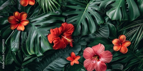 red tropical flowers background