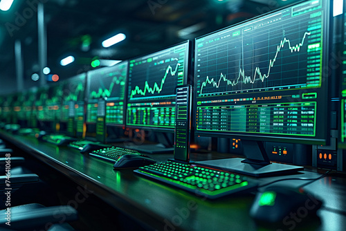 closeup of people cheering for the stock prices and chart showing inclining on big glass screens, at the stock market office