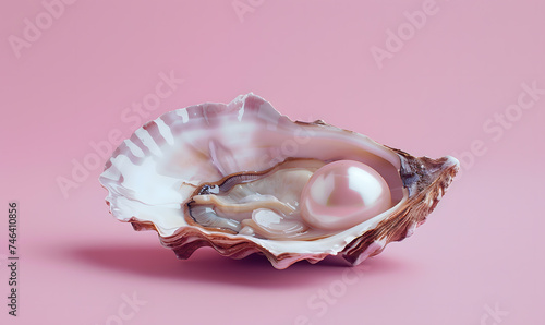 Oyster with pearl isolated on light pink background