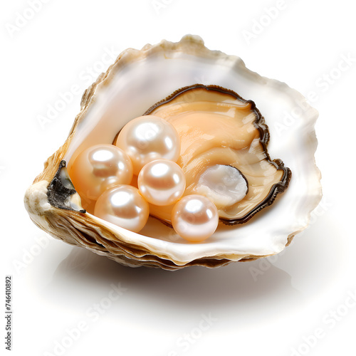 Oyster with pearl isolated on white background