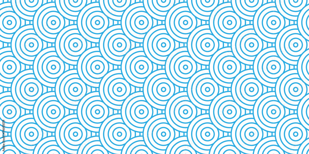 Minimal diamond geometric waves spiral pattern and abstract circle wave line. blue seamless tile stripe geomatics overlapping create retro square line backdrop pattern background. Overlapping Pattern.