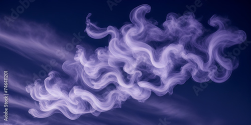 Photograph capturing the mesmerizing patterns formed by billowing lavender smoke against a moonlit sky.