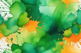 abstract background of smooth waves in a watercolor style in green and orange tones
