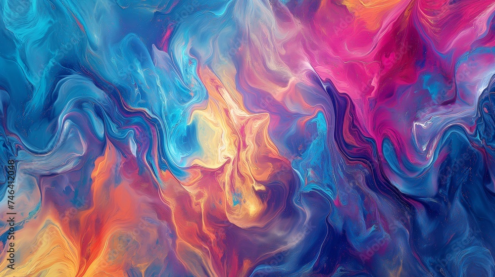 Pink blue purple fluid art. Abstract art. Generative AI
