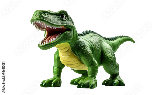 Toy Dinosaur Roaring With Mouth Wide Open. A plastic toy dinosaur is shown with its mouth agape, resembling a fierce roar. on a White or Clear Surface PNG Transparent Background. photo