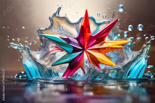 Star line colorful smooth crystalize with water splash. Generative AI.