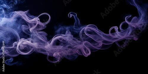 Photograph of intertwining tendrils of smoke in shades of sapphire and amethyst against a midnight sky.