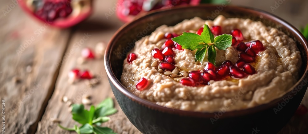 custom made wallpaper toronto digitalAuthentic Middle Eastern cuisine: Lebanese Baba Ghanoush topped with Pomegranate seeds.