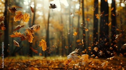 The whisper of wind through an autumn forest, leaves rustling and twirling in a dance for World Meteorological Day. photo